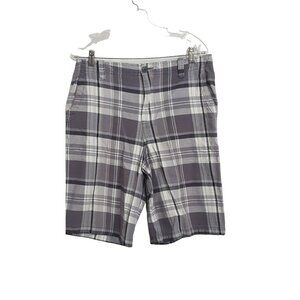 Aeropostale Mens Flat Front Shorts Gray Plaid Long Leg Size 31 x 11